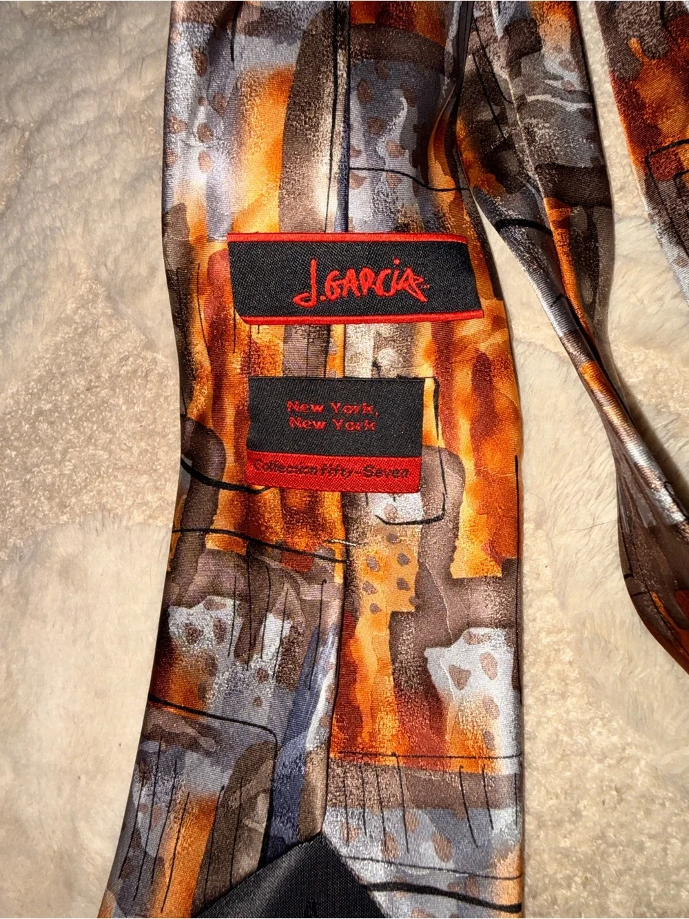 J. Garcia Orange and Brown Abstract Silk Tie
